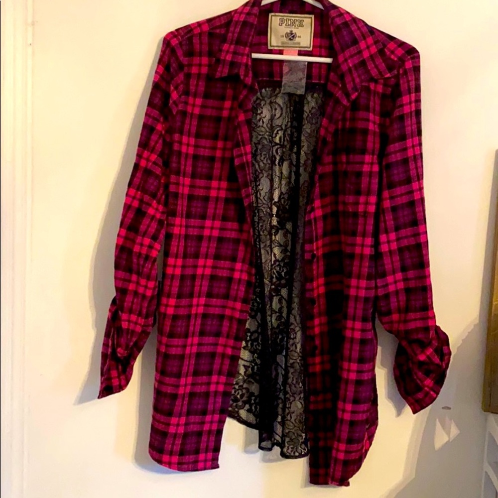 PINK Victoria Secret Brand pink plaid & lace